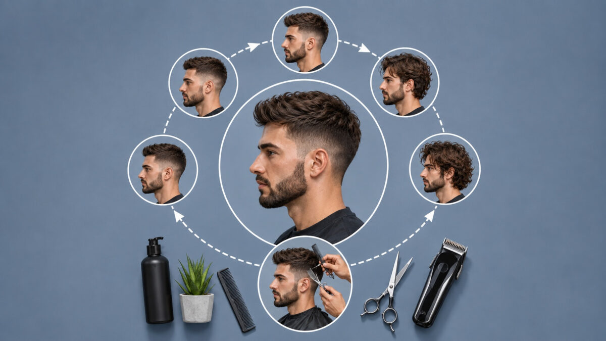 Haircut timeline showing different stages of men’s hair growth